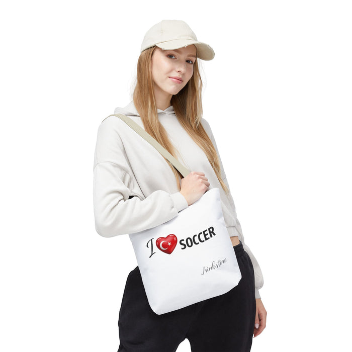 I  SOCCER Turkey Flag Tote Bag — Lightweight Game Day Canvas Tote