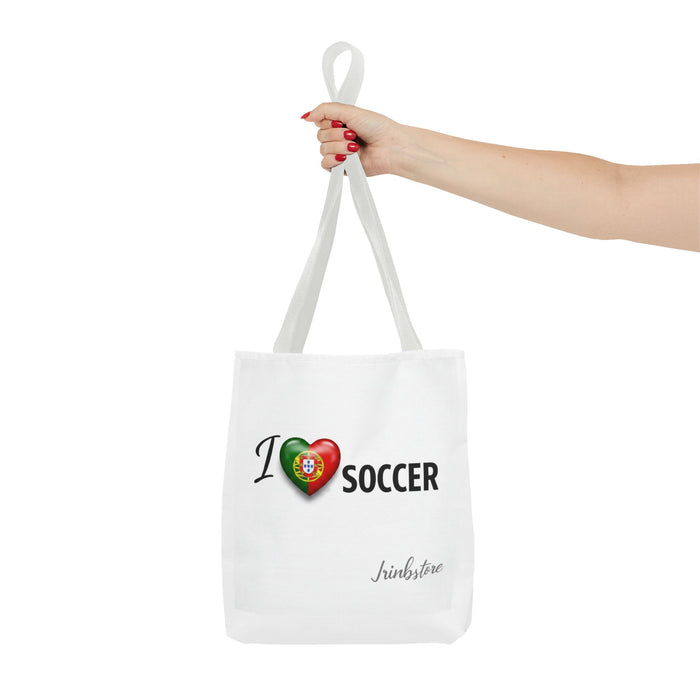 I Love Soccer Tote Bag – Portugal Heart Flag Design