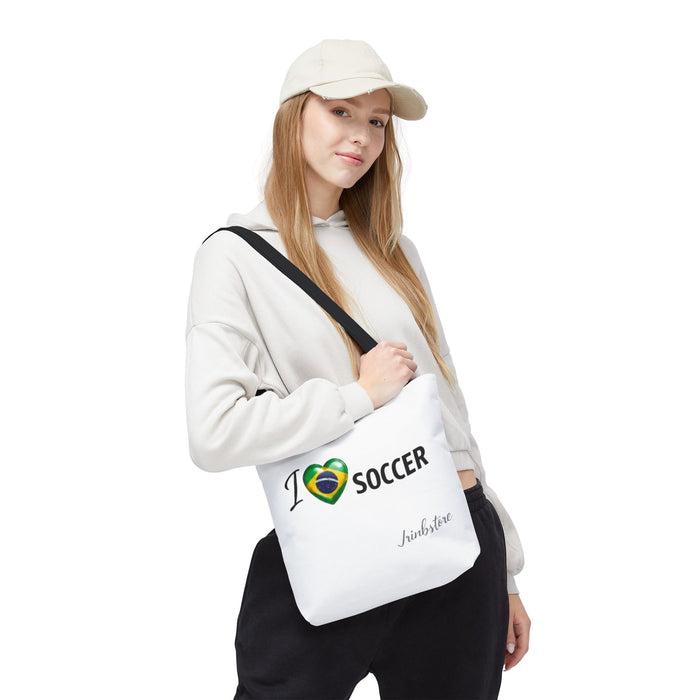 I  Soccer Tote Bag — Brazil Flag Heart Soccer Fan Tote