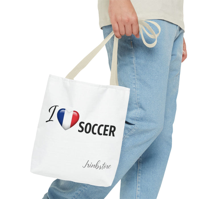 Soccer Tote Bag - "I  Soccer" with French Flag Heart, Casual Sports Fan Gift