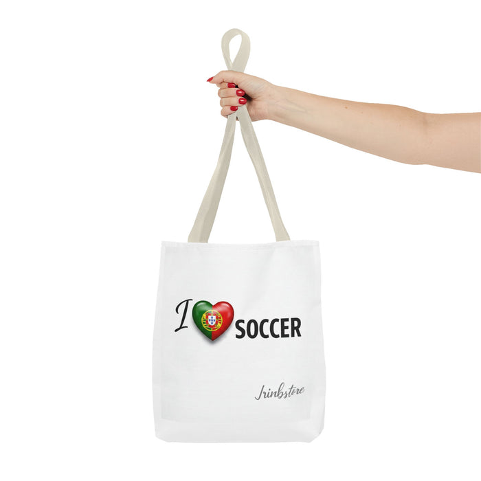 I Love Soccer Tote Bag – Portugal Heart Flag Design