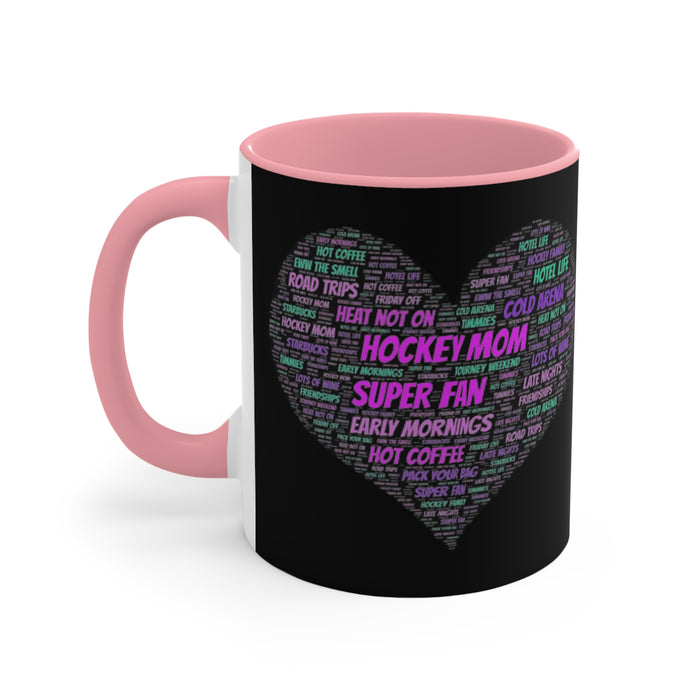 Hockey Mom Heart Accent Mug — 'Hockey Mom Super Fan' Pink Interior Coffee Cup