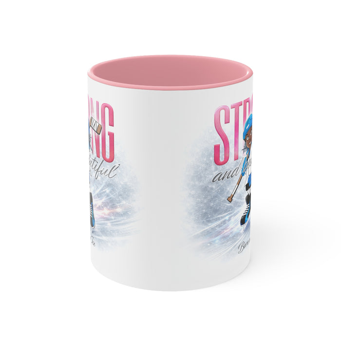 Accent Mug — "Strong and Beautiful" Hockey Girl Pink Interior