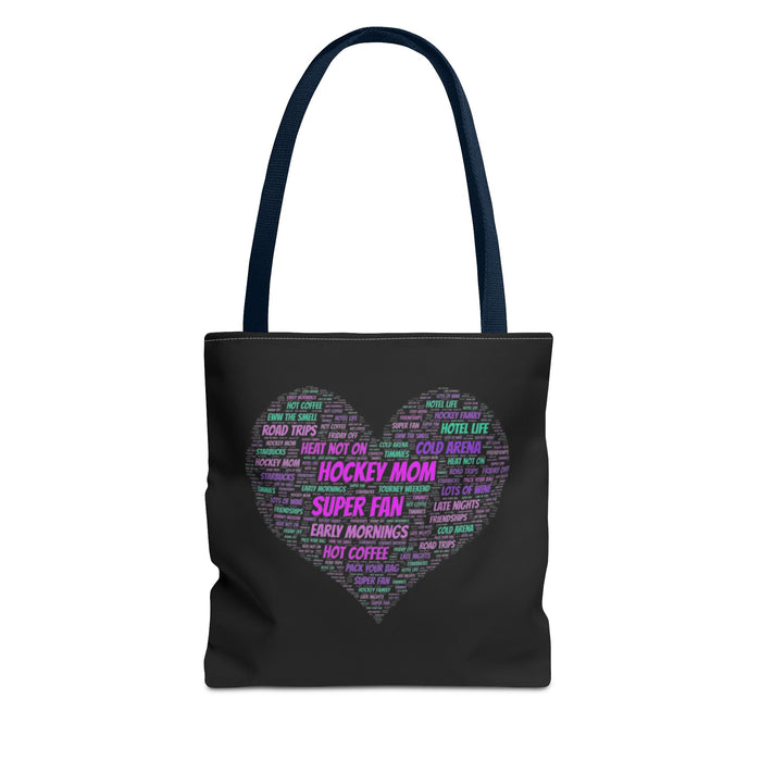 Hockey Mom Heart Tote Bag — Word Cloud Athletic Fan Gift