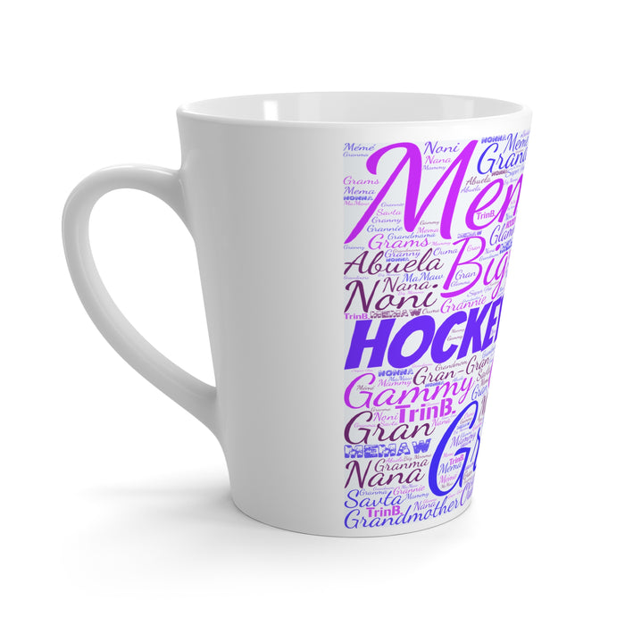 Latte Mug — 'Hockey Grandma' Word-Cloud Coffee Cup (Perfect Gift for Hockey Moms & Grandmothers)