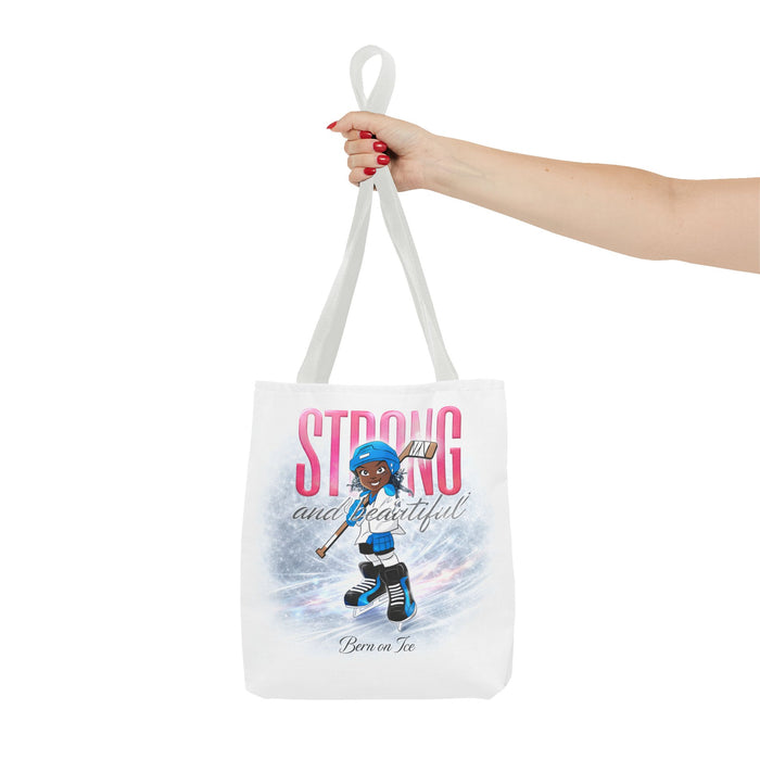 Strong and Beautiful Hockey Girl Tote Bag — Born on Ice All-Over Print
