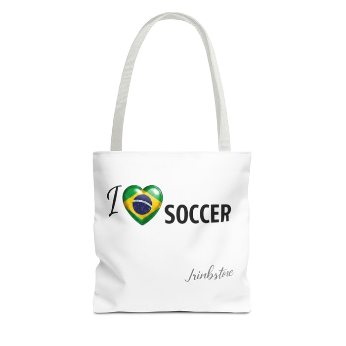 I  Soccer Tote Bag — Brazil Flag Heart Soccer Fan Tote