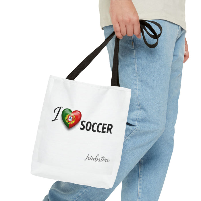 I Love Soccer Tote Bag – Portugal Heart Flag Design