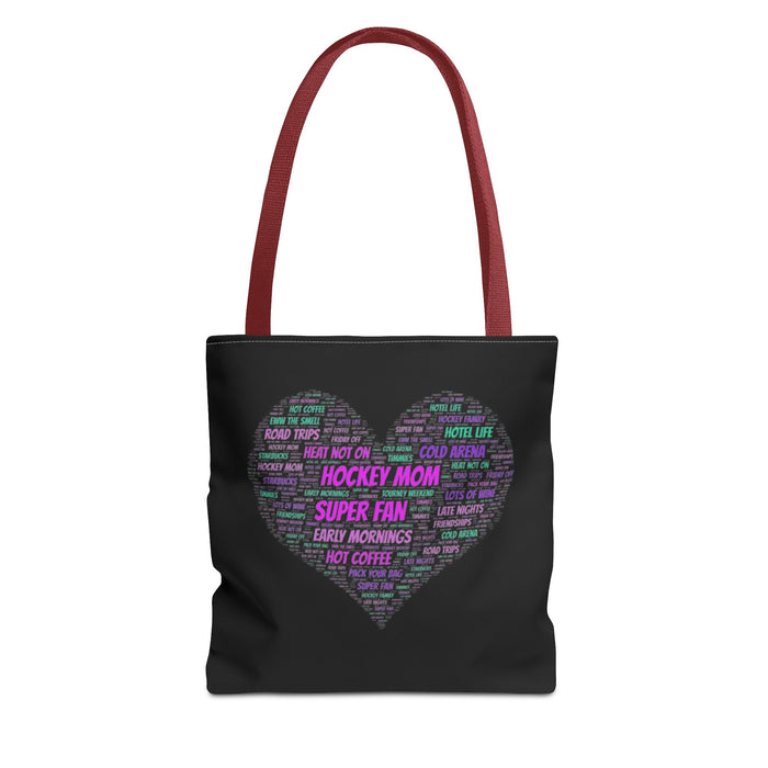 Hockey Mom Heart Tote Bag — Word Cloud Athletic Fan Gift