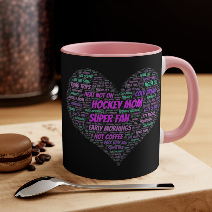 Hockey Mom Heart Accent Mug — 'Hockey Mom Super Fan' Pink Interior Coffee Cup