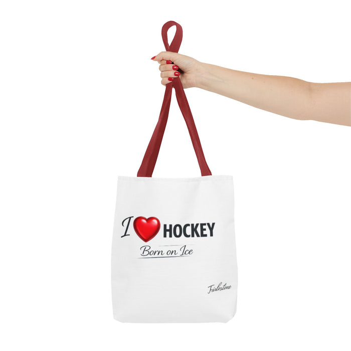 I  Hockey Tote Bag — "Born on Ice" Hockey Lover Canvas Tote