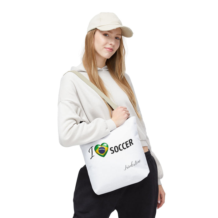 I  Soccer Tote Bag — Brazil Flag Heart Soccer Fan Tote