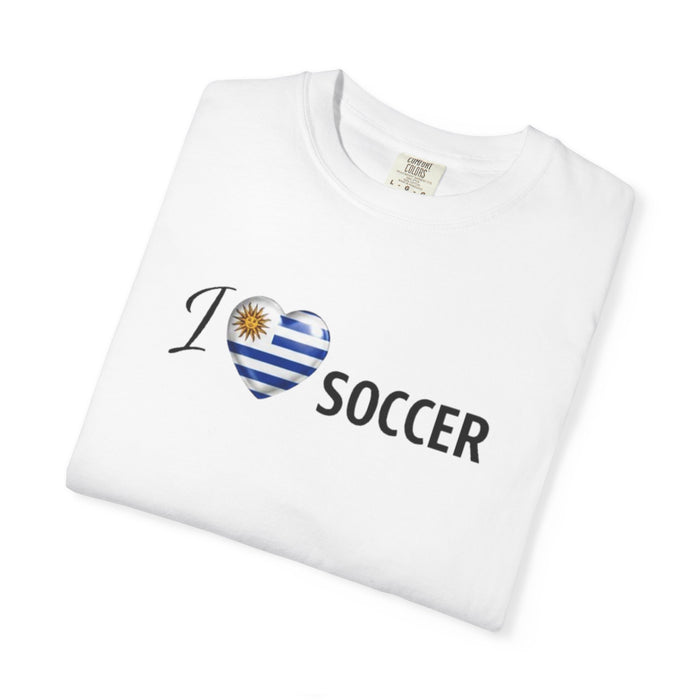 Soccer Heart Flag T-Shirt — "I  Soccer" Uruguay-Inspired Football Tee