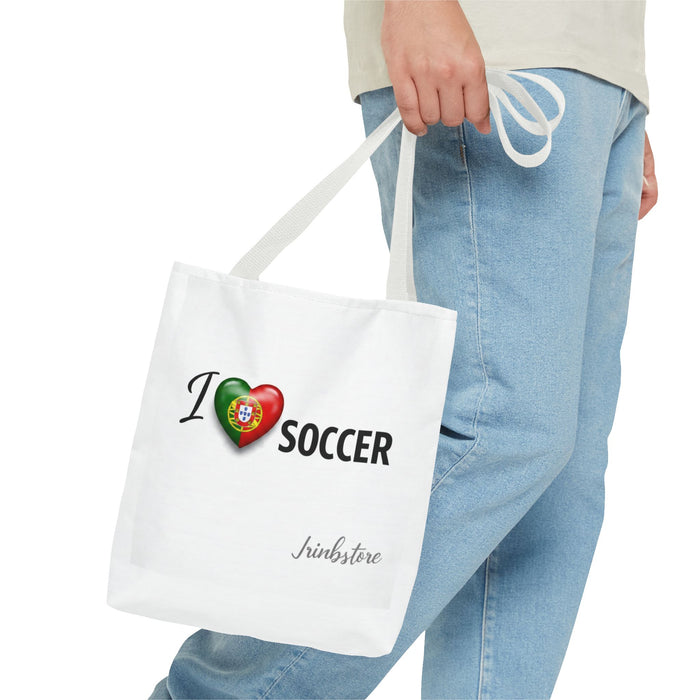 I Love Soccer Tote Bag – Portugal Heart Flag Design