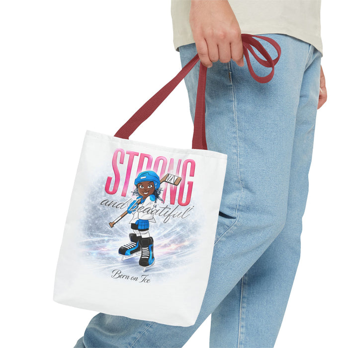 Strong and Beautiful Hockey Girl Tote Bag – Born on Ice Inspirational Sports Tote