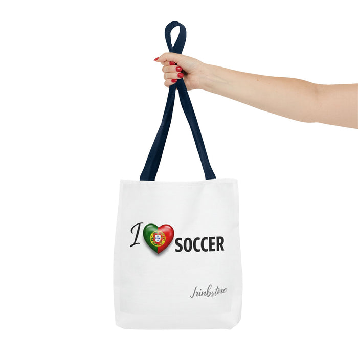 I Love Soccer Tote Bag – Portugal Heart Flag Design