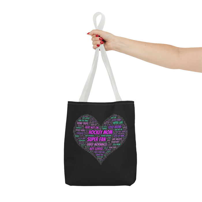 Hockey Mom Heart Tote Bag — Word Cloud Athletic Fan Gift