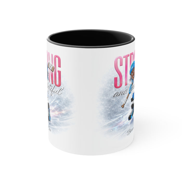 Accent Mug — "Strong and Beautiful" Hockey Girl Pink Interior