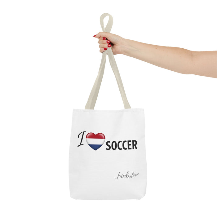 I Love Soccer Tote Bag — Heart Flag Design Soccer Fan Shopper