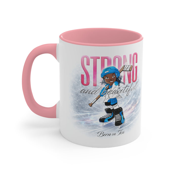 Accent Mug — "Strong and Beautiful" Hockey Girl Pink Interior