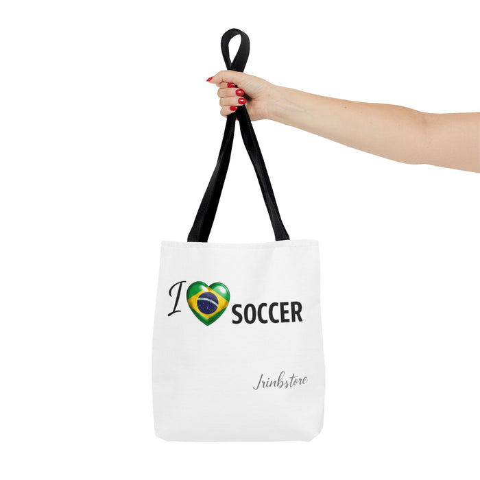 I  Soccer Tote Bag — Brazil Flag Heart Soccer Fan Tote