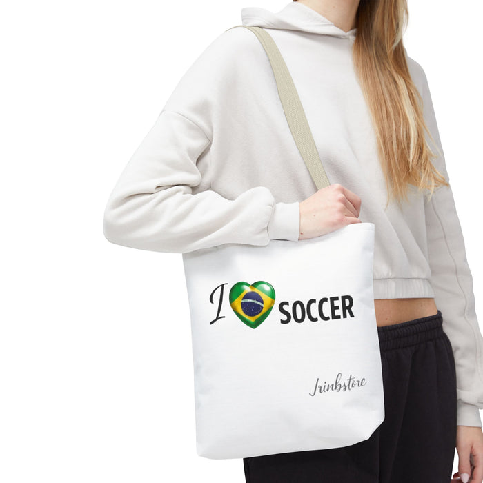I  Soccer Tote Bag — Brazil Flag Heart Soccer Fan Tote
