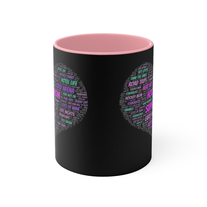 Hockey Mom Heart Accent Mug — 'Hockey Mom Super Fan' Pink Interior Coffee Cup