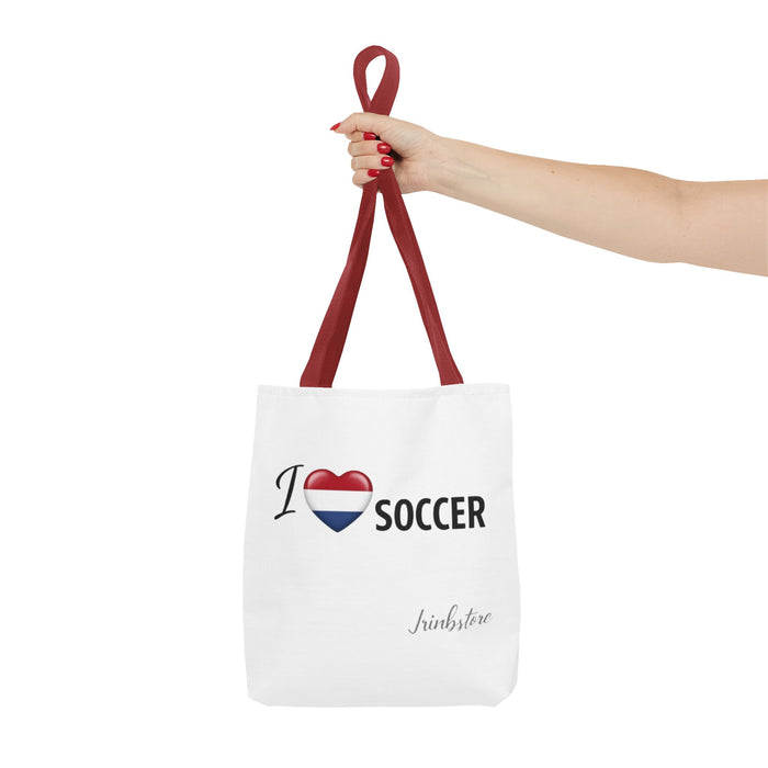 I Love Soccer Tote Bag — Heart Flag Design Soccer Fan Shopper