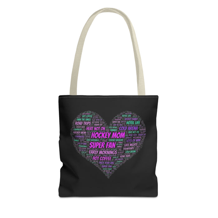 Hockey Mom Heart Tote Bag — Word Cloud Athletic Fan Gift