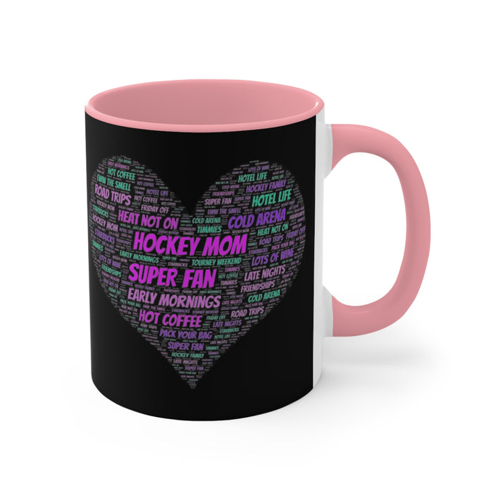 Hockey Mom Heart Accent Mug — 'Hockey Mom Super Fan' Pink Interior Coffee Cup