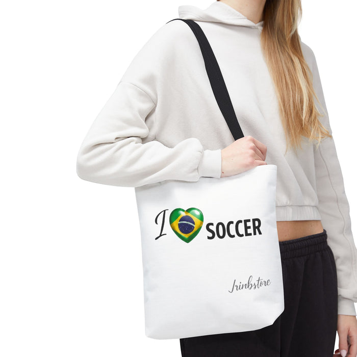 I  Soccer Tote Bag — Brazil Flag Heart Soccer Fan Tote
