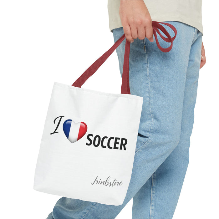 Soccer Tote Bag - "I  Soccer" with French Flag Heart, Casual Sports Fan Gift