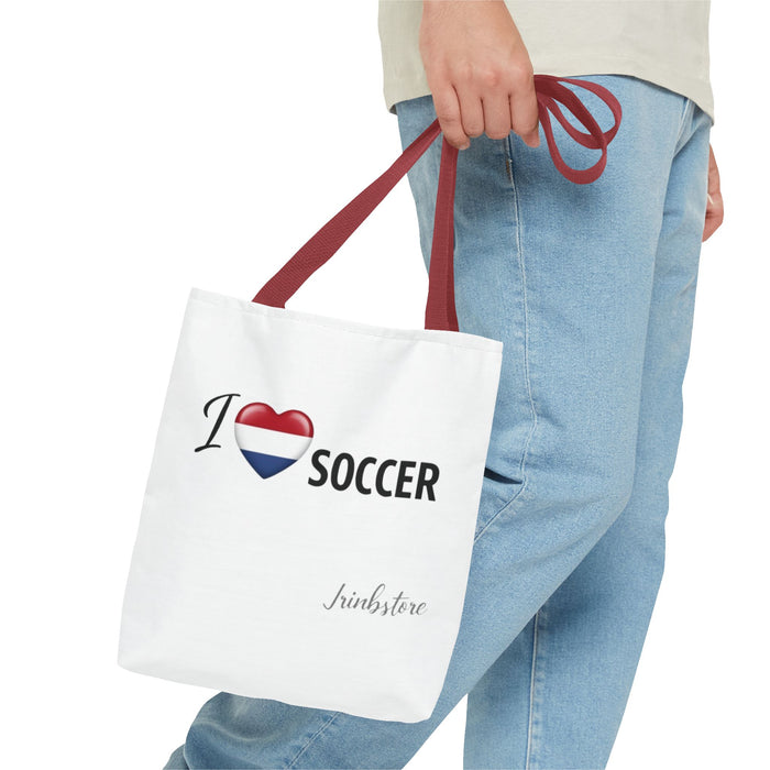 I Love Soccer Tote Bag — Heart Flag Design Soccer Fan Shopper