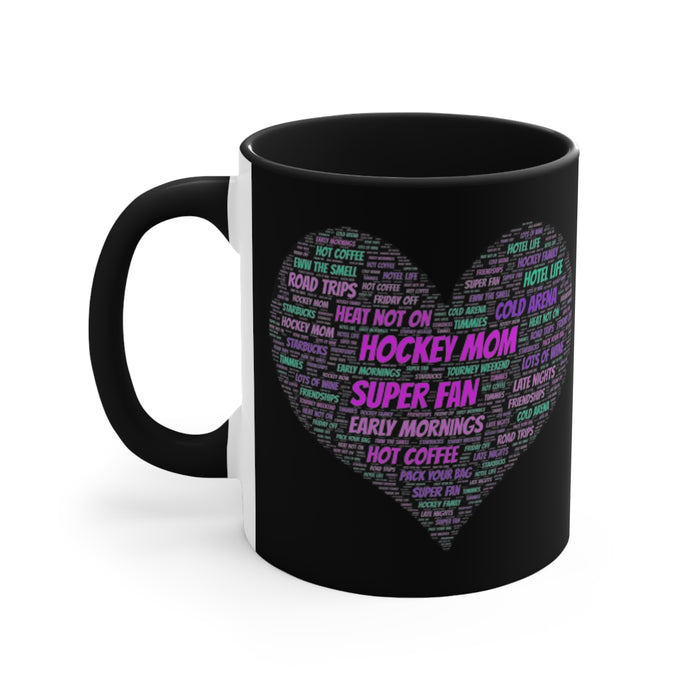 Hockey Mom Heart Accent Mug — 'Hockey Mom Super Fan' Pink Interior Coffee Cup